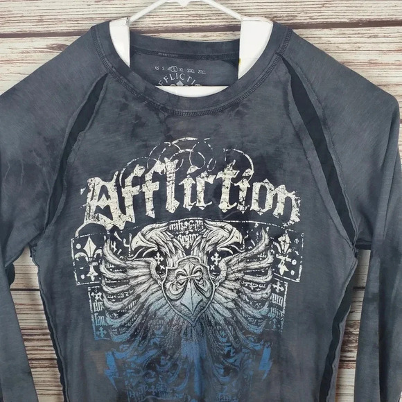 Affliction Live Fast Mens Large Gray Long Sleeve Shirt Top - Picture 2 of 8